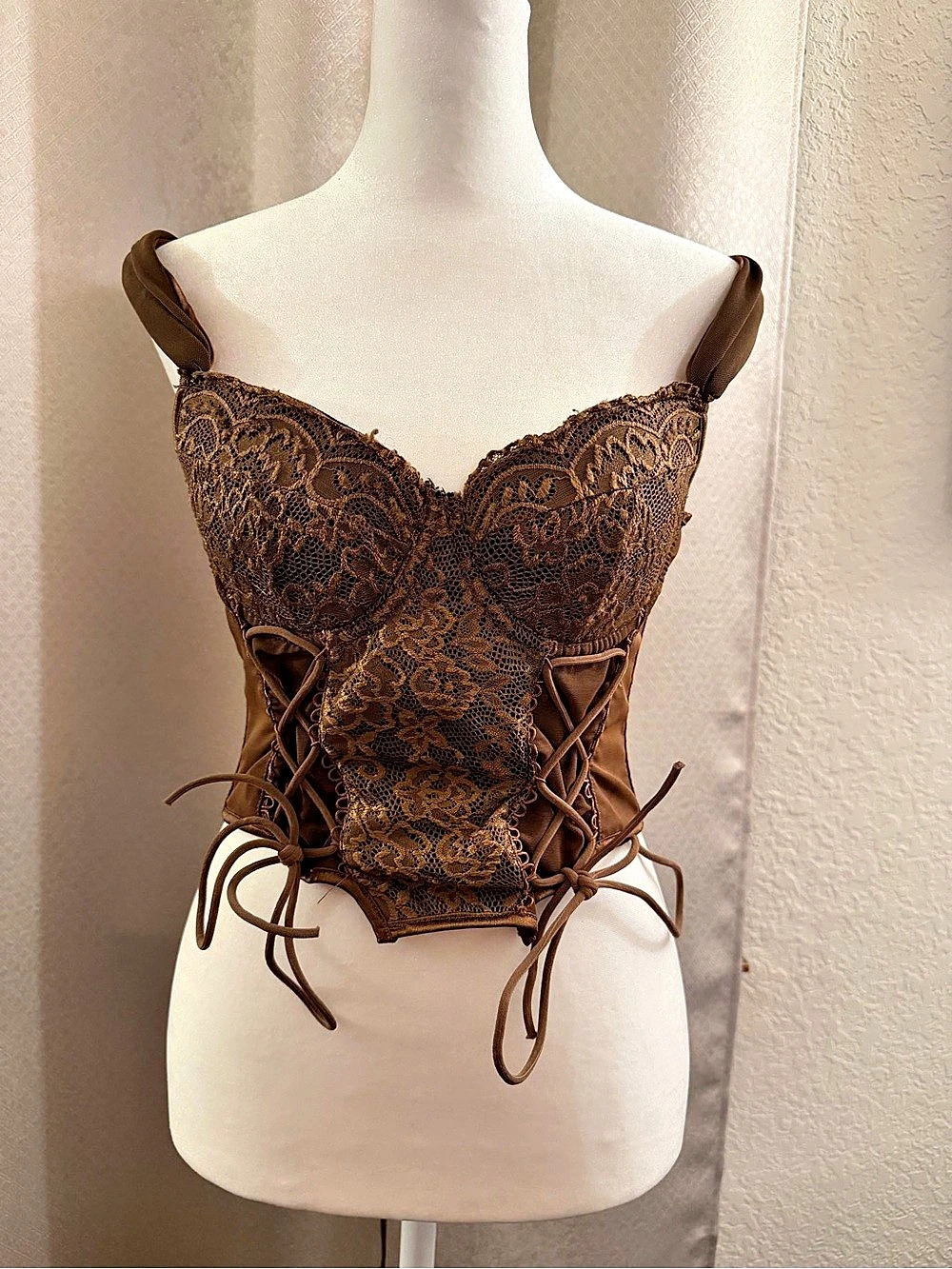 Brown Lace-Up Corset Top